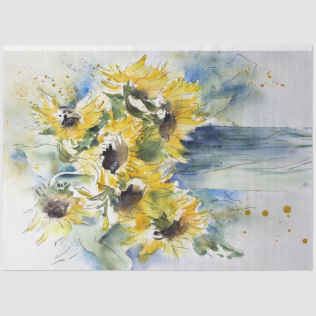Sonnenblumen Wasserfarben Art Decoupage Tissue Seidenpapier (Vorderseite)