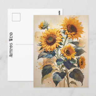 Sonnenblumen Wasserfarben Autumns Zeitlose Kunst Postkarte