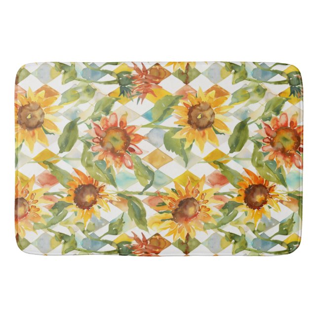 Sonnenblumen Wasserfarbene Blumen Badematte (Vorderseite)