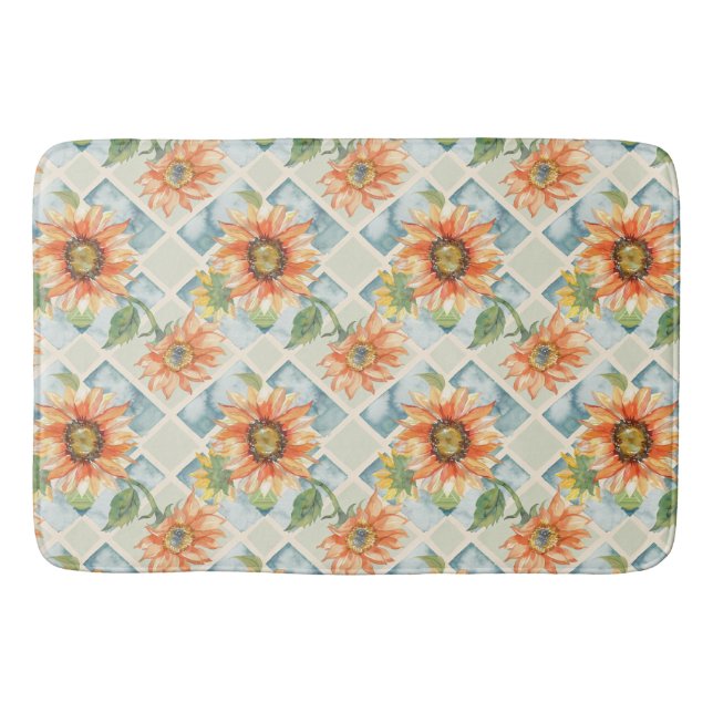 Sonnenblumen Wasserfarbenes Blumenmuster Badematte (Vorderseite)