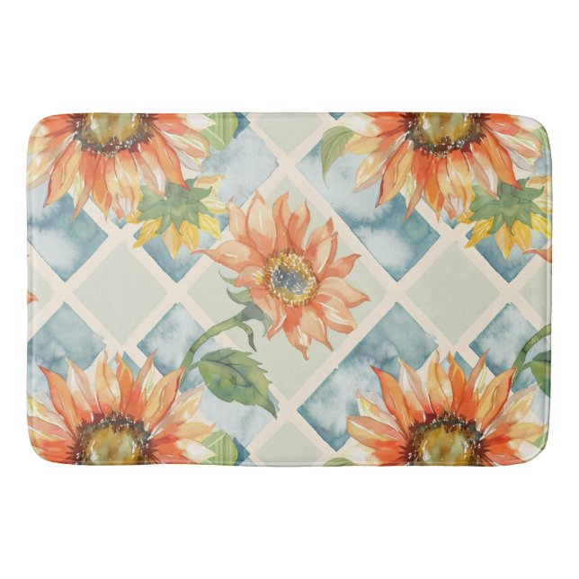 Sonnenblumen Wasserfarbenes Blumenmuster Badematte (Vorderseite)