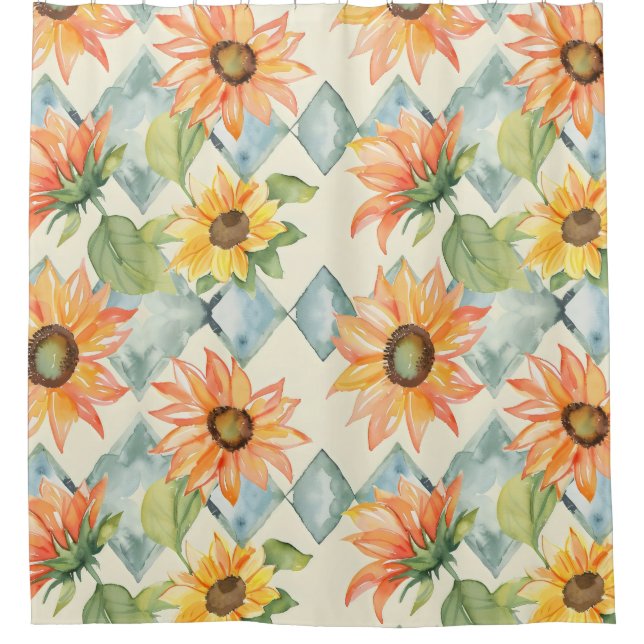Sonnenblumen Wasserfarbenes Blumenmuster Duschvorhang (Vorderseite)