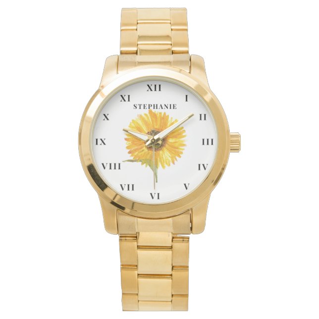 Sonnenblumen Wasserfarbige gelbe Blüte Moderne Armbanduhr (Vorderseite)