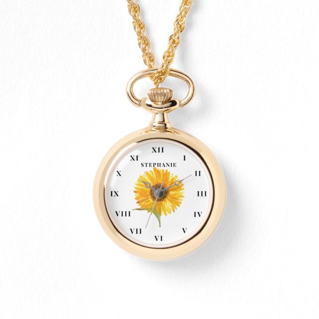 Sonnenblumen Wasserfarbige gelbe Blüte Moderne Armbanduhr (Vorderseite)