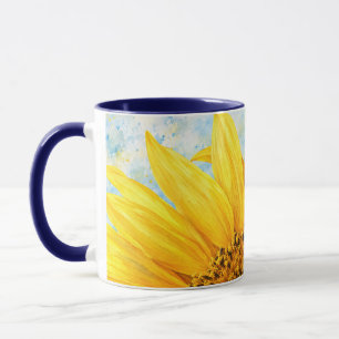 Sonnenblumen-Watercolor-Kunstbecher - Dunkelblau Tasse