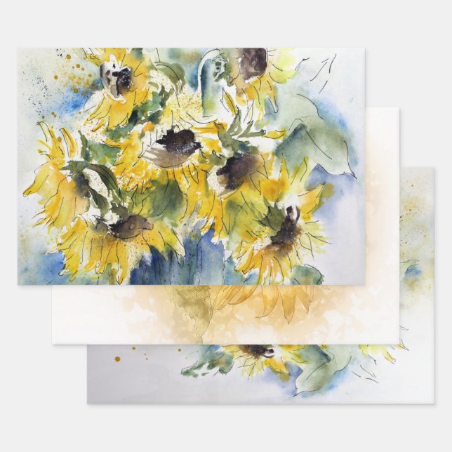 Sonnenblumen Watercolor Umhüllungspapierblätter Geschenkpapier Set (Set)