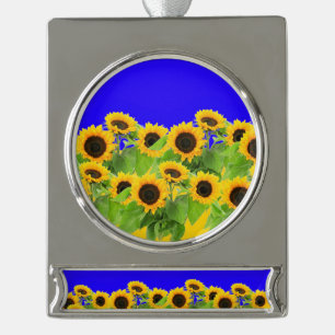 Sonnenblumen Weihnachtsschmuck Ukraine Flaggenfarb Banner-Ornament Silber