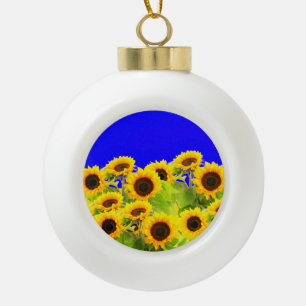 Sonnenblumen Weihnachtsschmuck Ukraine Flaggenfarb Keramik Kugel-Ornament