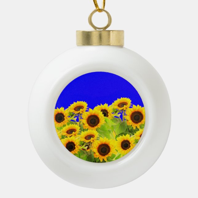 Sonnenblumen Weihnachtsschmuck Ukraine Flaggenfarb Keramik Kugel-Ornament (Vorderseite)