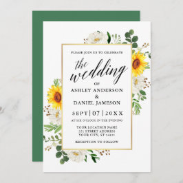 Sonnenblumen Weiße Blumenkalligrafie Hochzeit Einladung