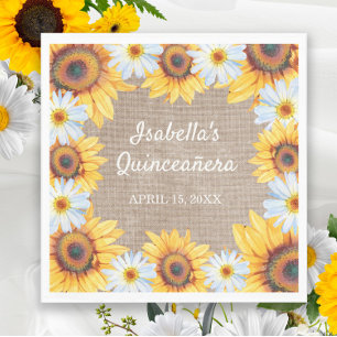 Sonnenblumen Weiße Margerite Jute Quinceañera Name Serviette