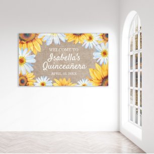 Sonnenblumen Weiße Margerite Jute Quinceañera Will Banner