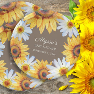 Sonnenblumen Weiße Margeriten Braune Babyparty Pappteller