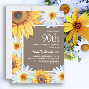 Sonnenblumen Weiße Margeriten Jute 90. Geburtstag Einladung