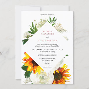 Sonnenblumen & Weiße Rose Artsy Florale Hochzeit Einladung