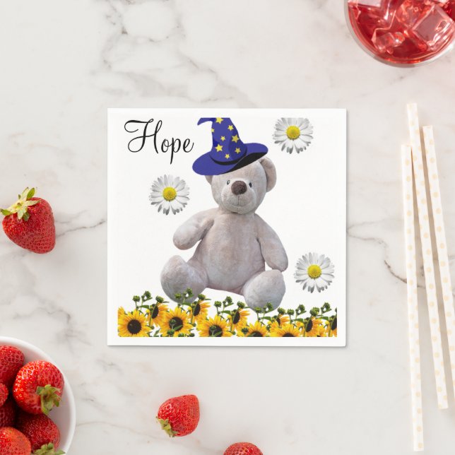 Sonnenblumen Weißer Teddy Bären Papier Napkins Serviette (Beispiel)