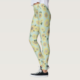 Sonnenblumen weißgelb auf blauem Muster Leggings