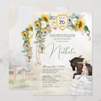 Sonnenblumen & Weißrosen Rustikale Charro Quincean Einladung