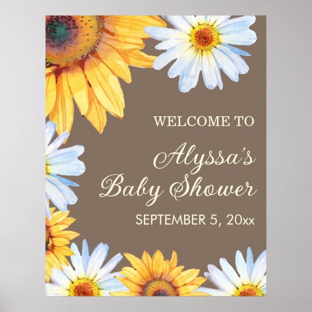 Sonnenblumen White Daisies Baby Dusche Empfang Poster (Vorne)