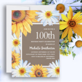 Sonnenblumen White Daisies Burlap 100. Geburtstag Einladung