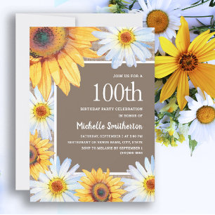 Sonnenblumen White Daisies Burlap 100. Geburtstag Einladung