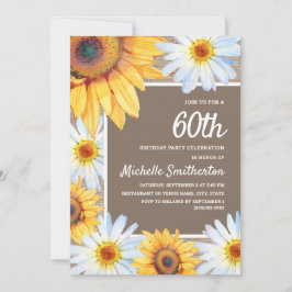 Sonnenblumen White Daisies Burlap 60. Geburtstag Einladung