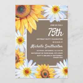Sonnenblumen White Daisies Burlap 75. Geburtstag Einladung
