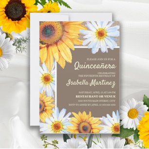 Sonnenblumen White Daisies Burlap Quinceañera 15. Einladung