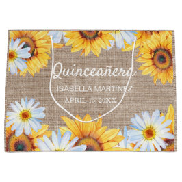 Sonnenblumen White Daisy Burlap Quinceñera Name Große Geschenktüte