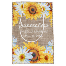 Sonnenblumen White Daisy Burlap Quinceñera Name Mittlere Geschenktüte