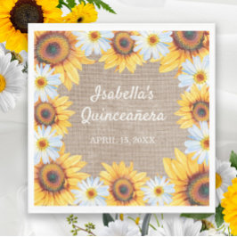 Sonnenblumen White Daisy Burlap Quinceñera Name Serviette