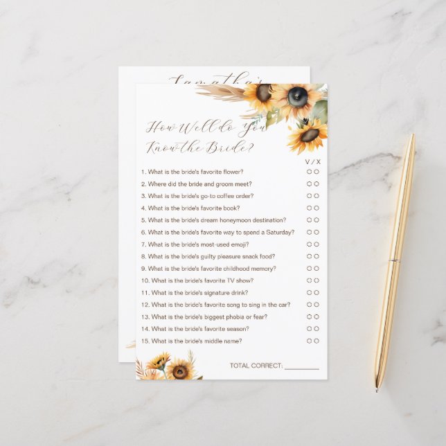 Sonnenblumen wie gut kennen Sie das Brautspiel? (Vorderseite/Rückseite Beispiel)
