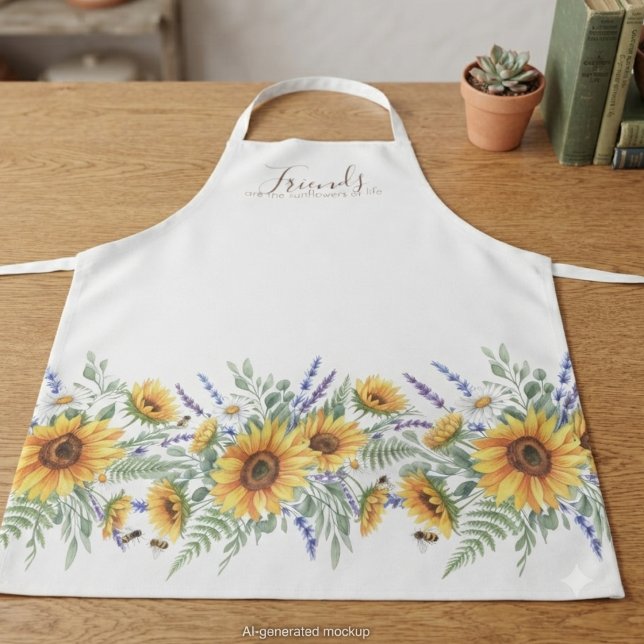 Sonnenblumen-Wiese Skript Zitat Freunde Geschenk Schürze (Watercolor sunflower & lavender garden scene for a gardening enthusiast's birthday gift.)