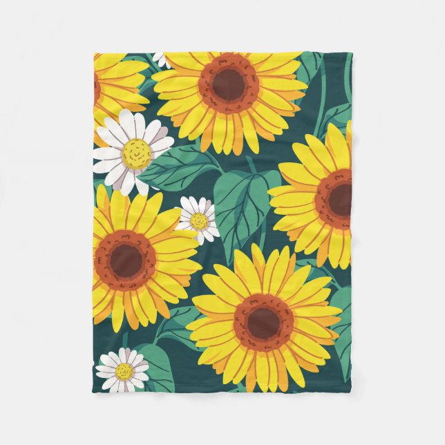 Sonnenblumen-Wiesen-Plüschdecke Fleecedecke (Vorderseite)