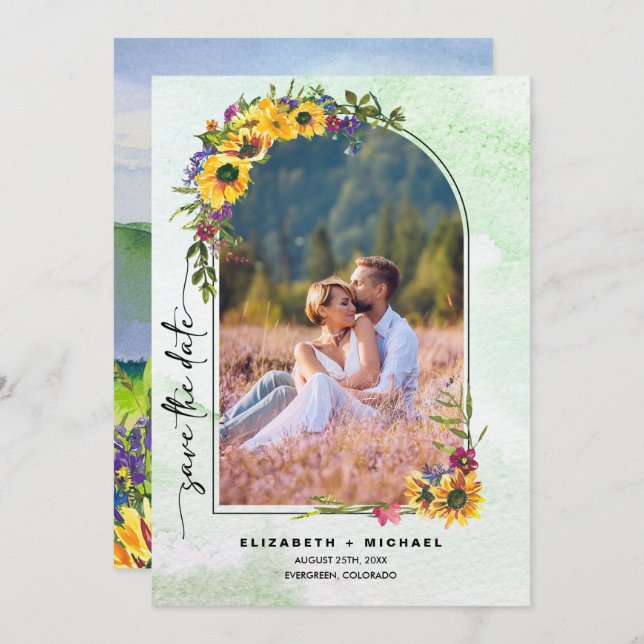 Sonnenblumen | Wild Meadow Summer Wedding Foto Save The Date (Vorne/Hinten)