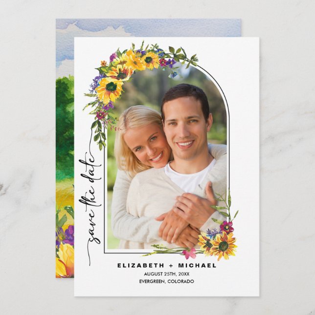 Sonnenblumen | Wild Meadow Summer Wedding Foto Save The Date (Vorne/Hinten)