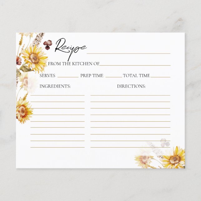 Sonnenblumen Wildblume Modernes Brautparty Rezept (Vorderseite)