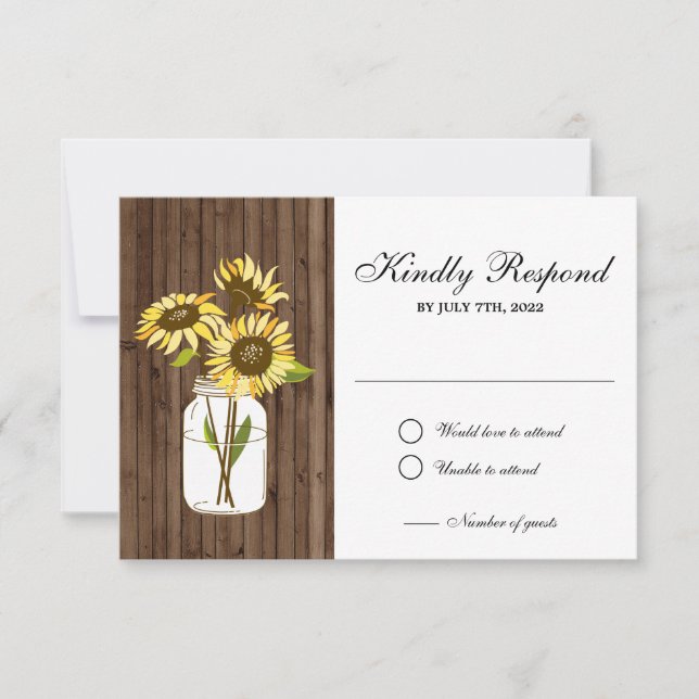 Sonnenblumen Wood Mason Jar RSVP Card (Vorderseite)
