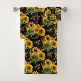 Sonnenblumen Yellow Black Bees Bouquet Badhandtuch Set