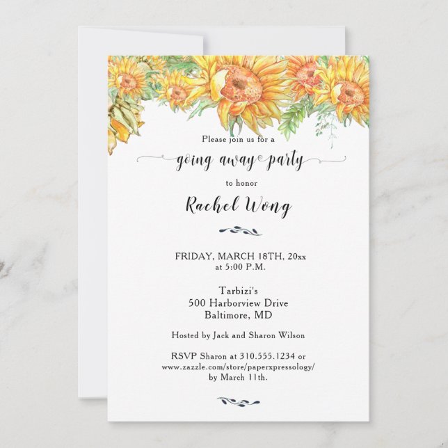 Sonnenblumen ziehen weg Party Foto Einladung (Vorderseite)