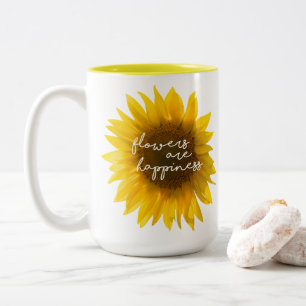 Sonnenblumen Zitat "Blumen sind Glück" Zweifarbige Tasse