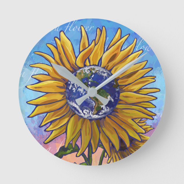 Sonnenblumenart Runde Wanduhr (Vorderseite)