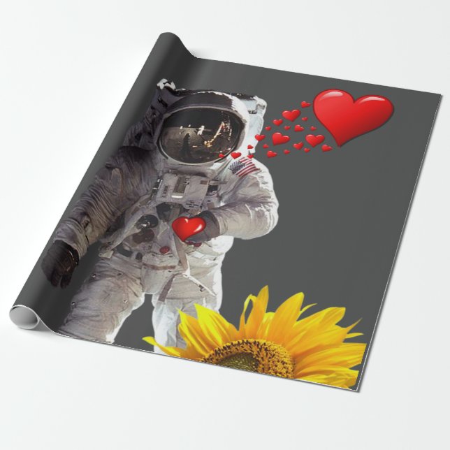 Sonnenblumenastronaut Matte Wrapping Paper Geschenkpapier (Ungerollt)