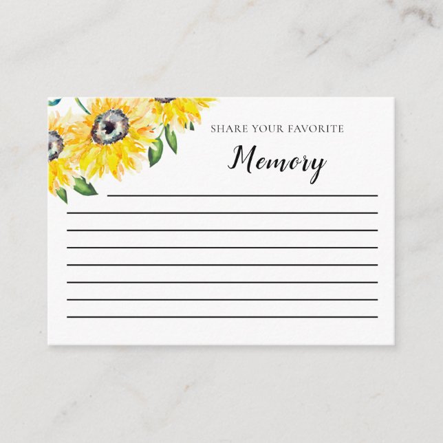 Sonnenblumenbeerdigung Gedächtnis teilen Begleitkarte (Vorderseite)
