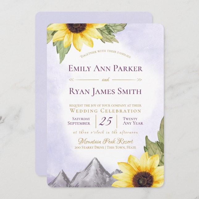Sonnenblumenberg Lavendel Lila Hochzeit Einladung (Vorne/Hinten)