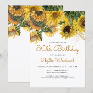 Sonnenblumenblume 80. Geburtstagsparty Einladung