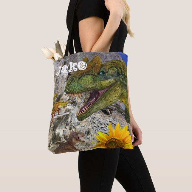 Sonnenblumenblume Dinosaurier Tote Beutel (Von Nahem)