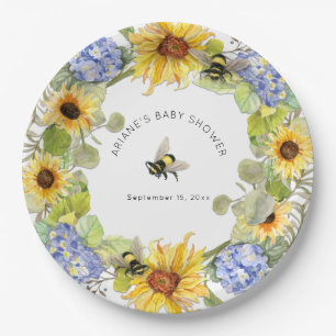 Sonnenblumenblume Hummel Blue Hydrangea Babydusche Pappteller