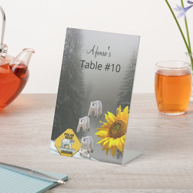 Sonnenblumenblume Polar Bear Pedestal Zeichen Sockelschild (In SItu)