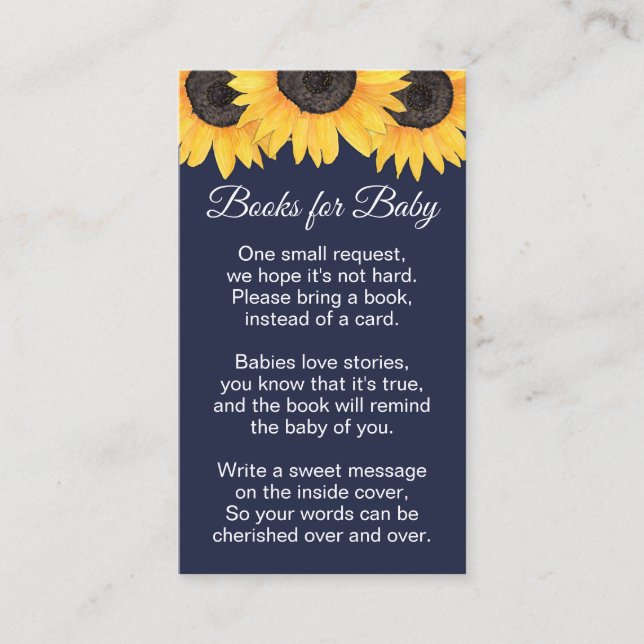 Sonnenblumenbücher Baby Neutral Navy Babydusche En Begleitkarte (Vorderseite)